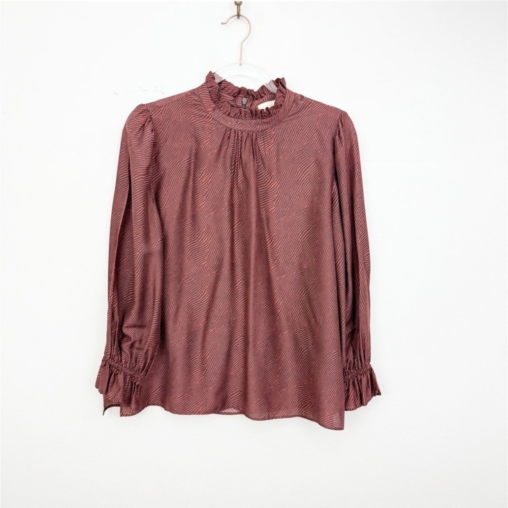Anthropologie Mauve-Rose Ruffled Neck Long Sleeve Blouse